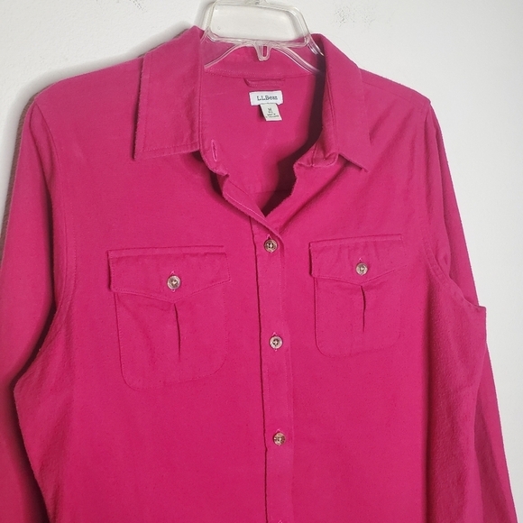 L.L. Bean Fuschia Pink Fleece Flannel Button Down Long Sleeve Shirt - Picture 6 of 10
